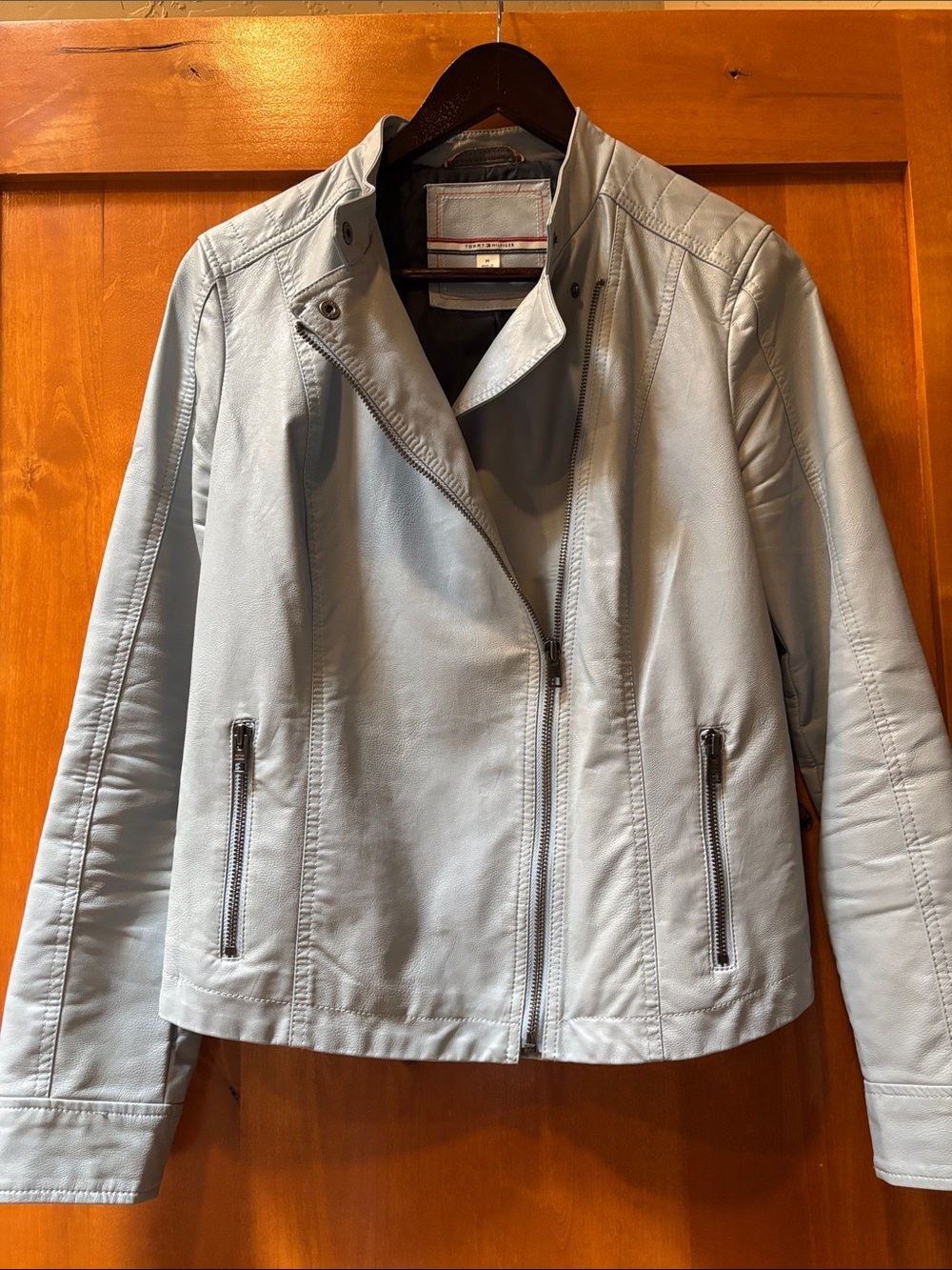 Tommy Hilfiger Light Gray Leather Moto Jacket